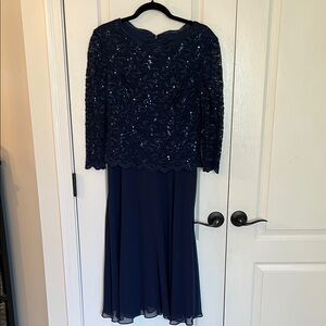 Alex Evenings Midnight Blue Sequin Lace Dress Navy Size 6